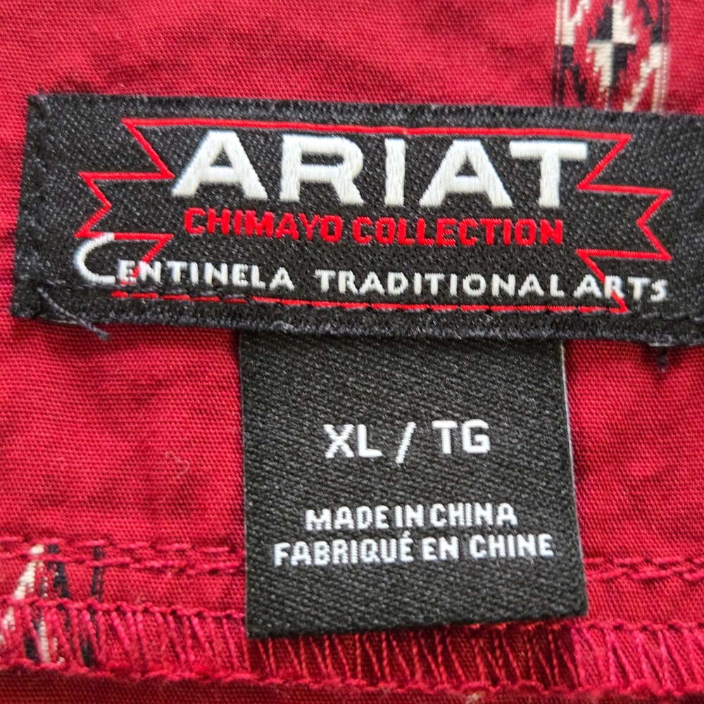 Ariat Chimayo Centinela Traditional Arts Burgundy Cotton Blouse XL/16 Western - Picture 3 of 6